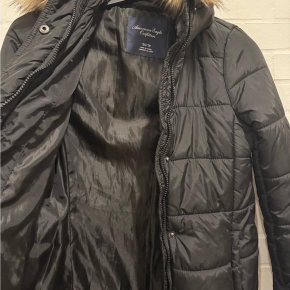 American Eagle Outfitters Black Puffer Coat with Fur Hood - Picture 8 of 14